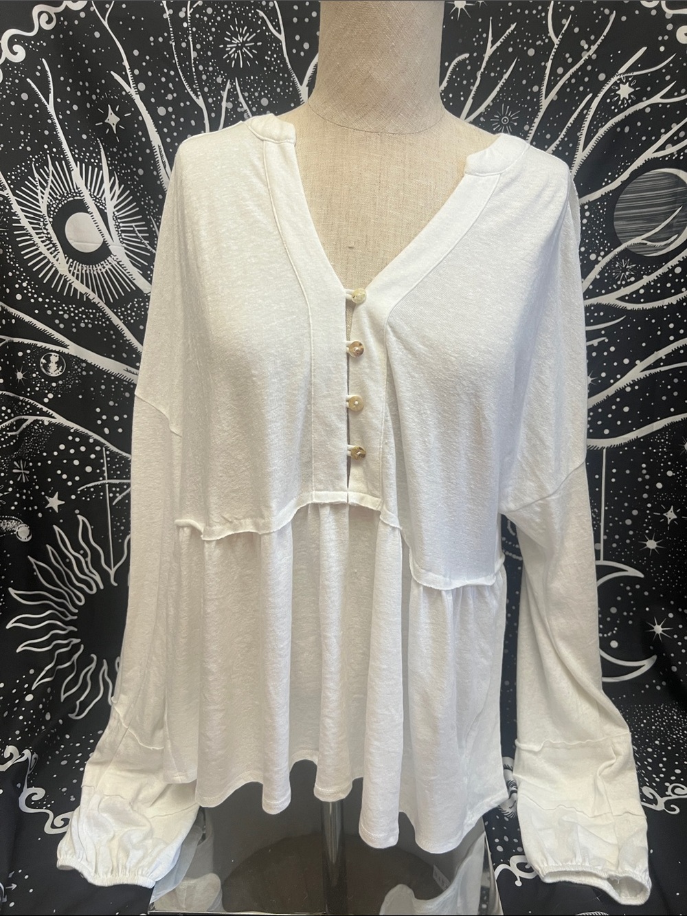 ADORA White Ruffle Babydoll long sleeve